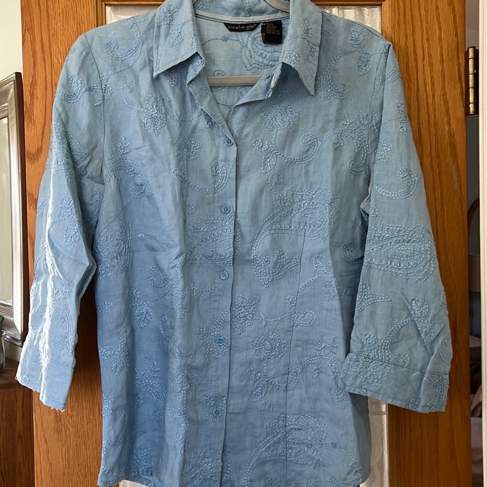 Linen blouse embroidered blue